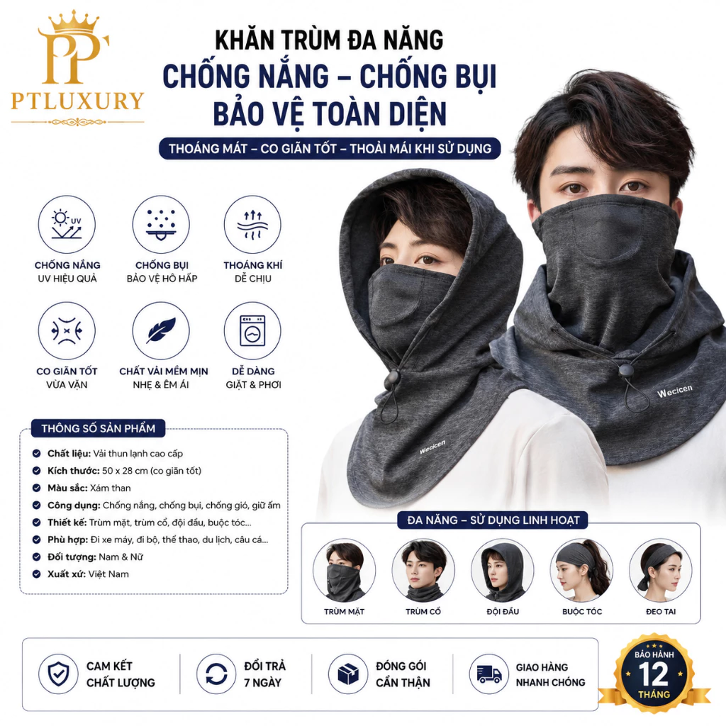 Mũ Trùm Đầu Kèm Khẩu Trang Nam Nữ Chống Nắng Chống Tia UV Có Dây Rút [ HÀNG CAO CẤP ]