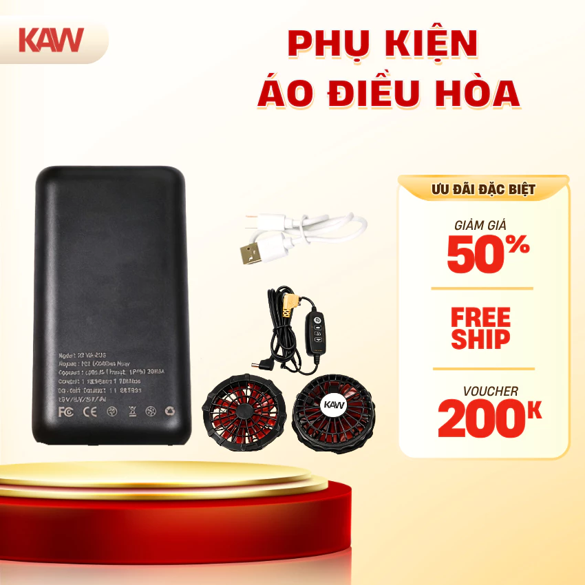 Bộ Phụ Kiện Áo Điều Hòa Chính Hãng KAW pin dung lượng 50000mah