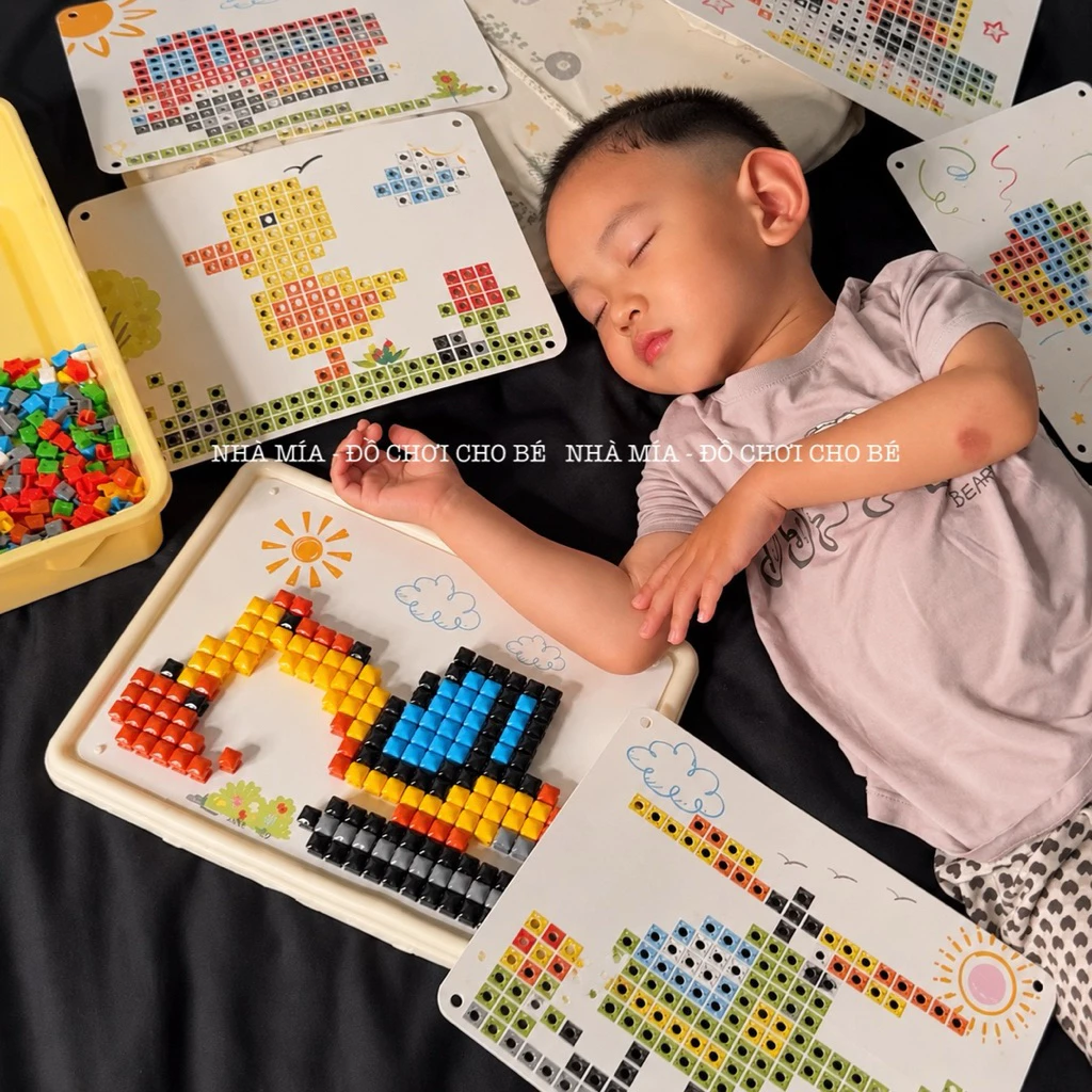 Bảng Ghép Hình Pixel Mosaic Cho Bé - Đồ Chơi Nấm Xếp Hình 3D Sáng Tạo Montessori Phát Triển Tư Duy, Luyện Vận Động Tinh