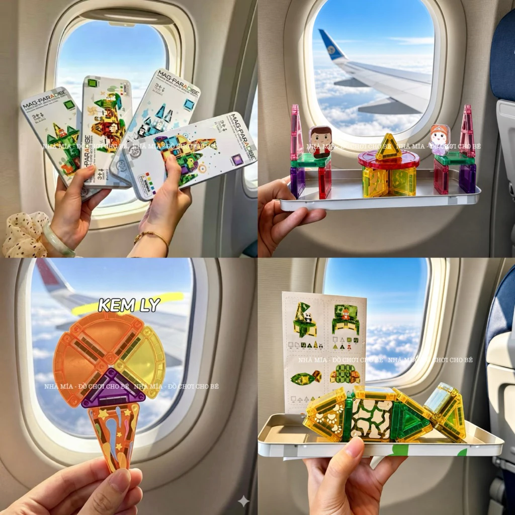Đồ Chơi Xếp Hình Nam Châm Magnetic Tiles Cho Bé - Bộ  Hình Nam Châm Travel Phát Triển Tư Duy, Mang Đi Du Lịch, Máy Bay