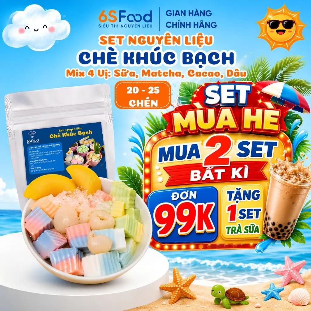 Set Nguyên Liệu Làm Chè Khúc Bạch Long Nhãn Thạch Mix 4 Vị 560gr ăn vặt giải nhiệt mùa hè - 6SFOOD
