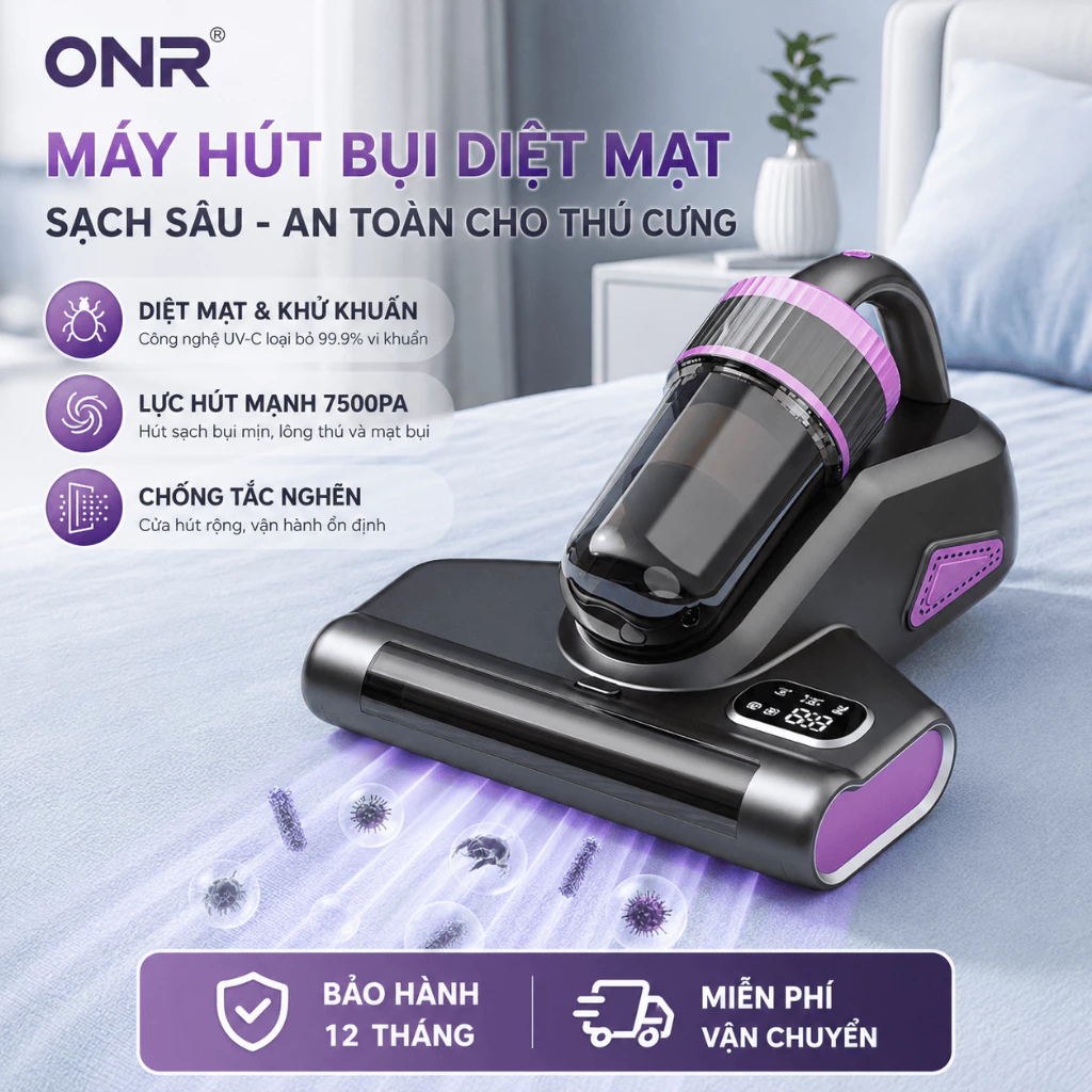 Máy Hút Bụi Nệm Không Dây 14KPa, Sấy Khô 70°C, UV Diệt Khuẩn, Màn Hình LED, Diệt Mạt, Con Lăn