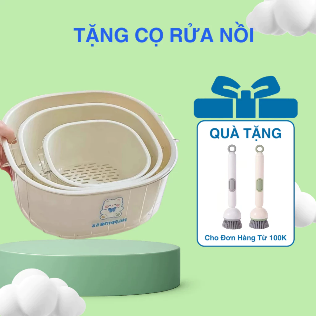 (TẶNG CỌ NỒI) Set 6 món rổ kèm chậu bộ 3 rổ và chậu, thau nhựa 2 lớp hình tròn chất liệu nhựa PP dày