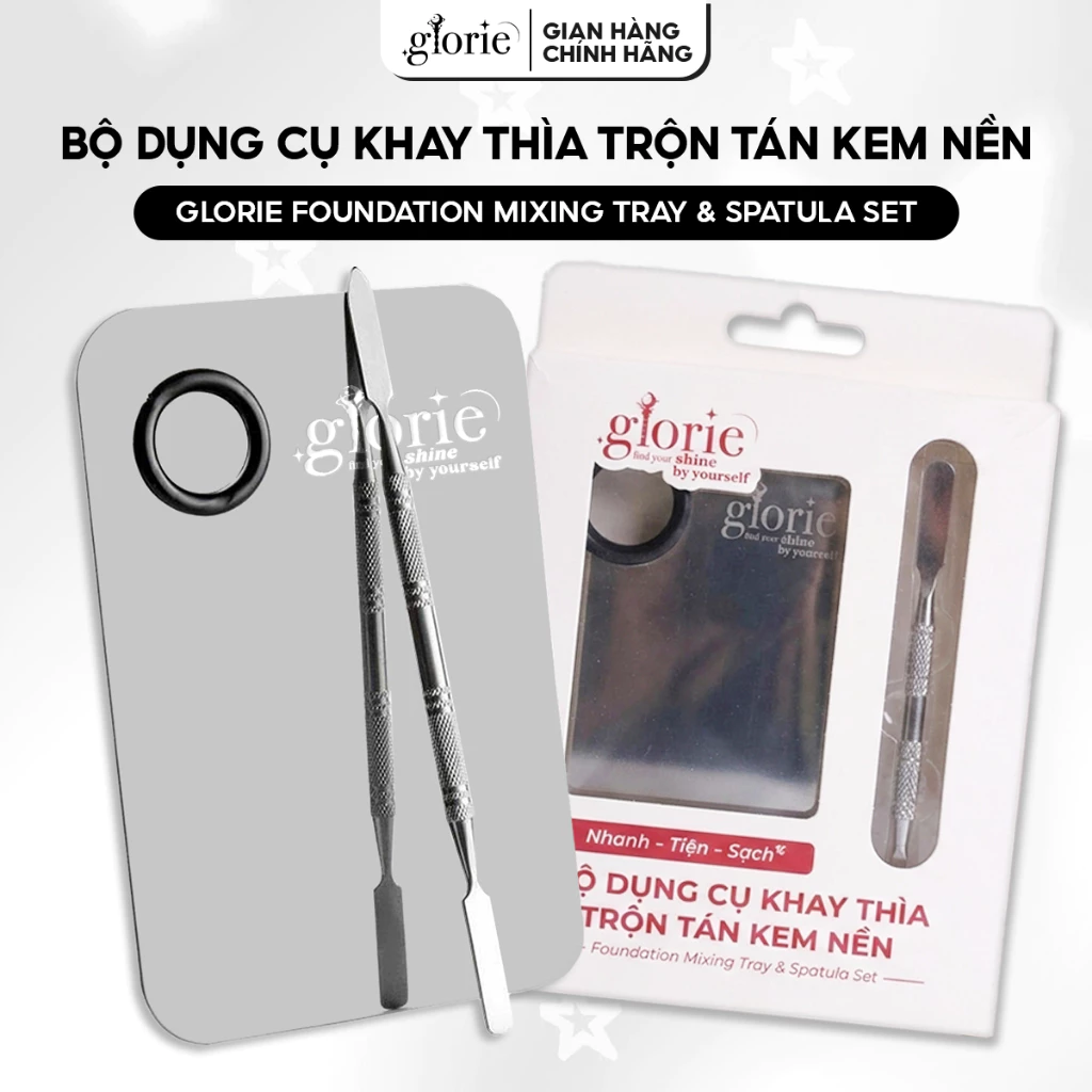 Bộ Dụng Cụ Khay Thìa Trộn Tán Kem Nền Glorie Foundation Mixing Tray & Spatula Set (Kèm bao bì đựng)