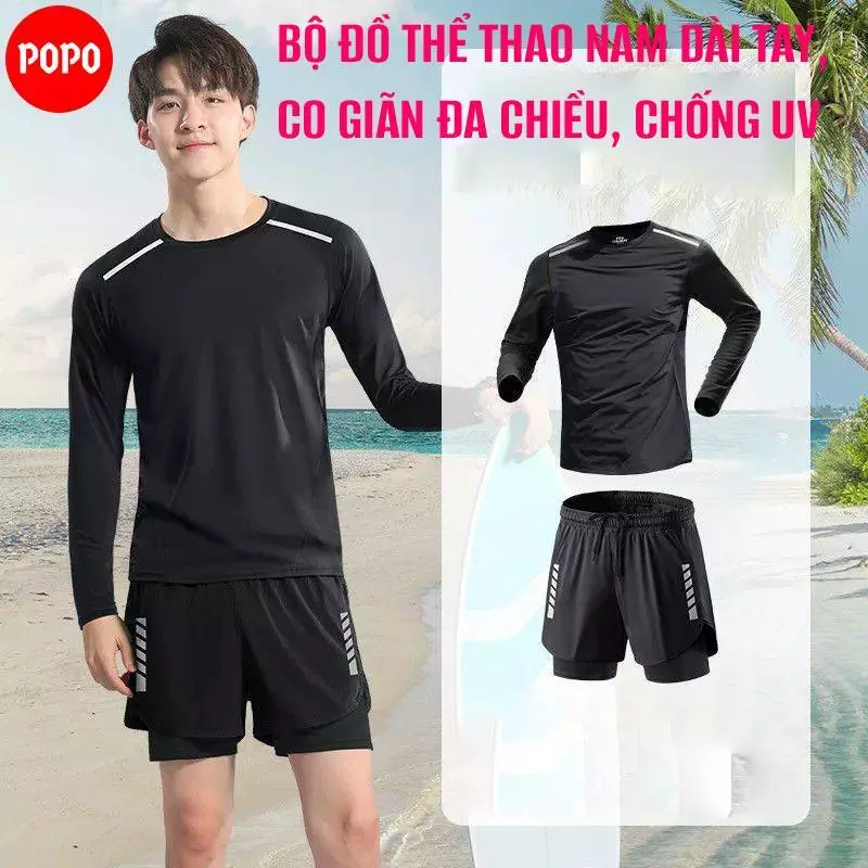 Bộ đồ bơi, thể thao nam dài tay POPO AB3 co giãn đa chiều, chống nắng