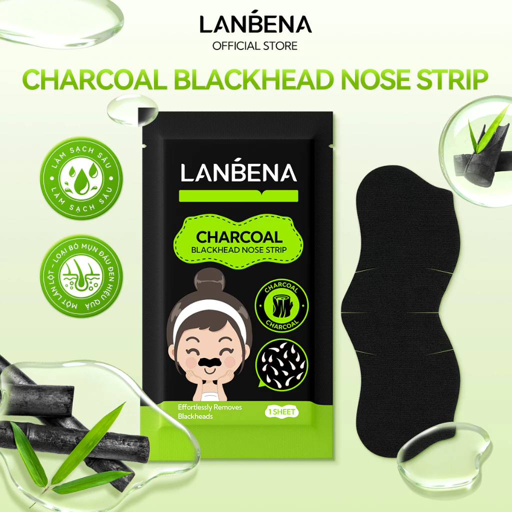 LANBENA Miếng dán mũi than tre lột mụn đầu đen, hỗ trợ sạch bã nhờn bụi bẩn, mụn đầu đen, dịu da, kiểm soát dầu nhờn