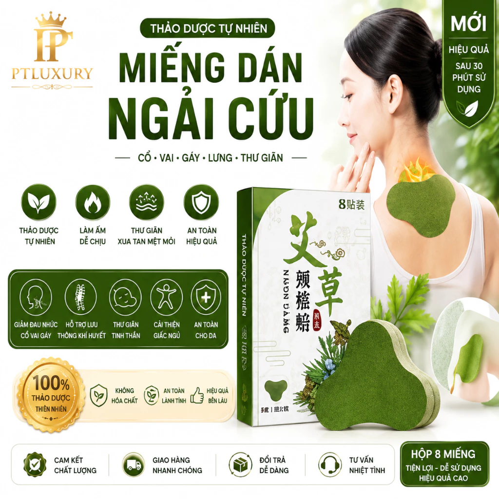 [ COMBO 10 HỘP ] Hộp 12 Miếng Dán Ngải Cứu Vai Gáy Giảm Đau Cổ Vai Gáy, Thải Độc