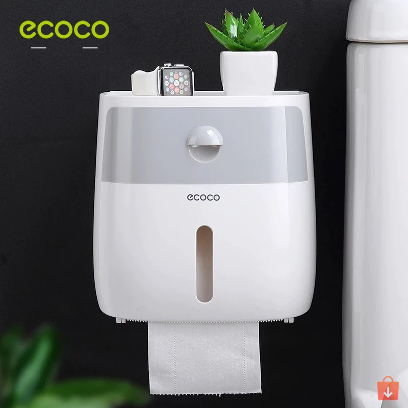 Hộp Đựng Giấy Vệ Sinh Ecoco 2 Ngăn Cao Cấp Chống Thấm Nước Tuyệt Đối, Dán Tường Không Cần Khoan Tường