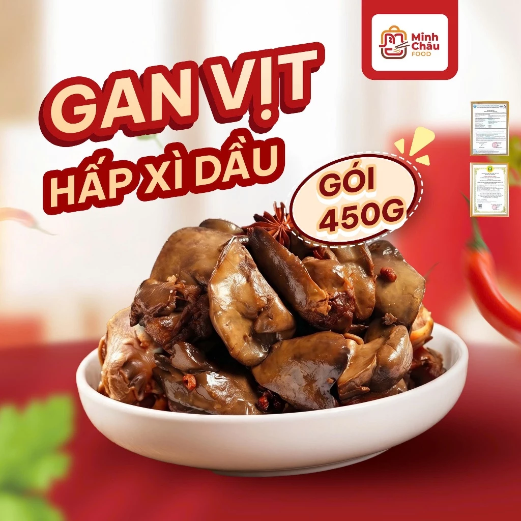 Gan vịt ủ xì dầu Minh Châu Food một gói lớn 450g Gan vịt Vị cay tê tê, Gan mềm bùi, ăn liền đồ ăn vặt