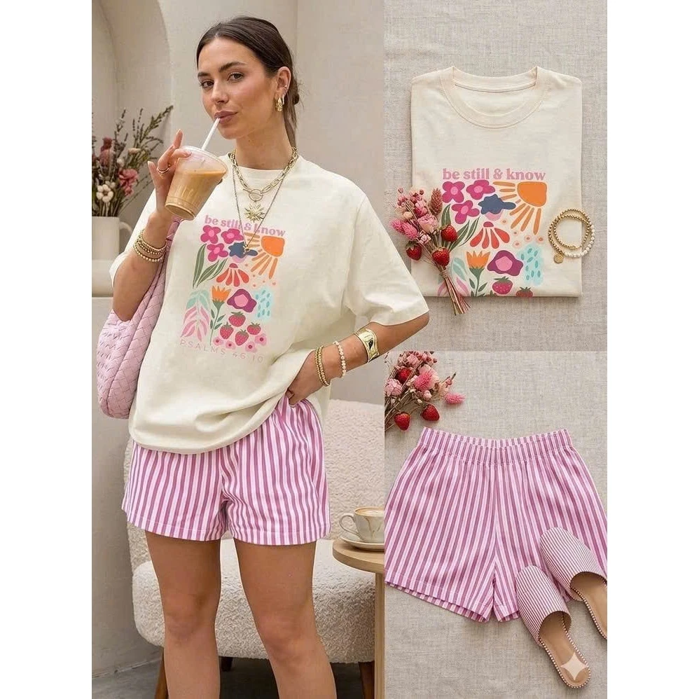 Set đùi nữ áo thun cotton, quần đùi sọc cotton MENINA, set bộ ngắn mặc hè in hình thời trang.