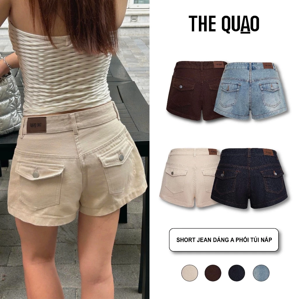 THE QUẠO - Quần Short Jean Ngắn Thấp Vừa Dáng A Xòe Phối Túi Nấp N2305_765