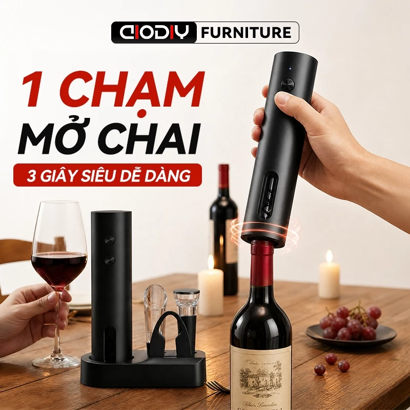 AIODIY Bộ Mở Chai Rượu Điện Tự Động, Bộ Quà Tặng Cao Cấp Full Phụ Kiện, Sạc USB-C, Tặng Đế & Nút Hút