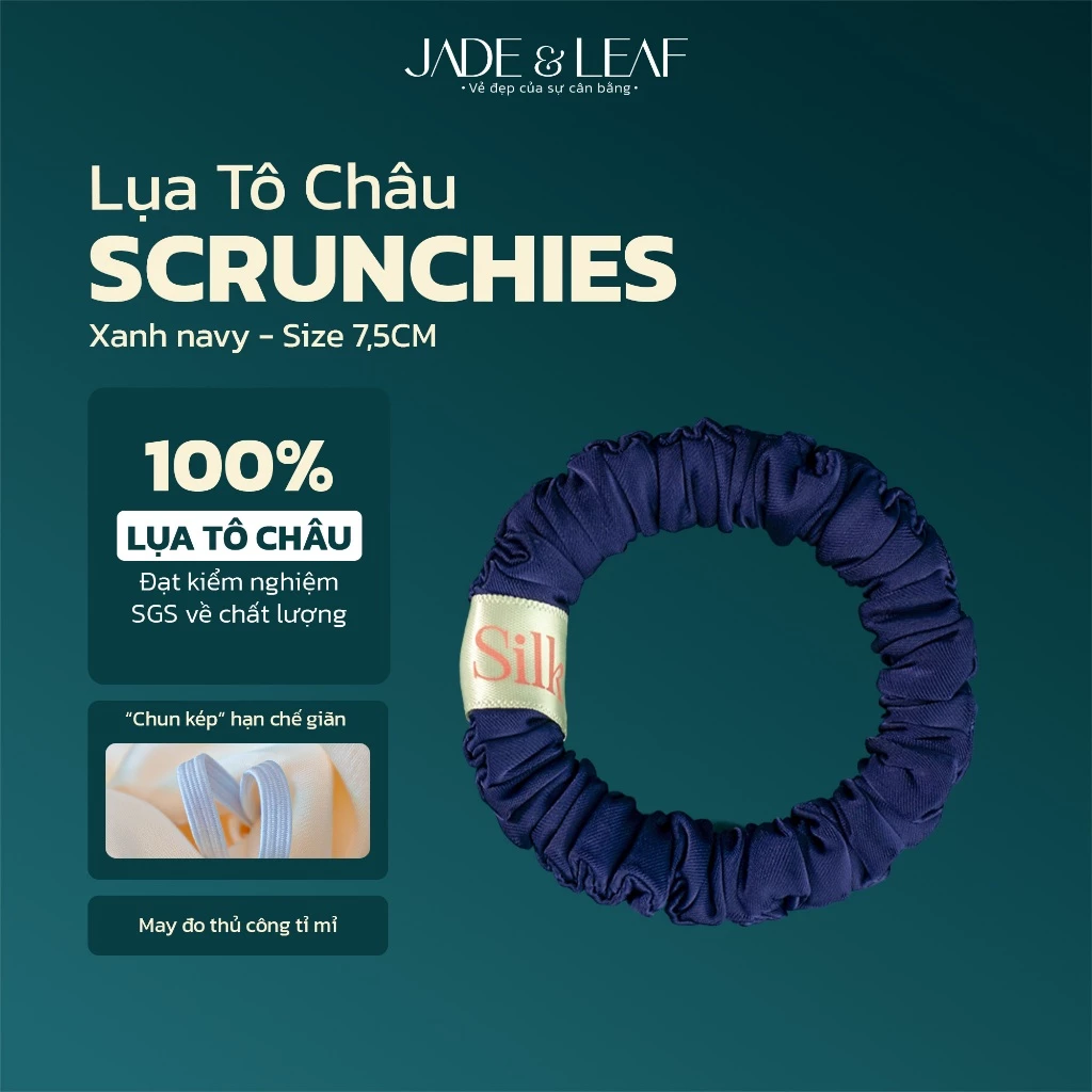 Scrunchies Lụa Thật Buộc Tóc Nữ To Phồng Jade&Leaf Thun Buộc Tóc Phong Cách Tiểu Thư Thanh Lịch Nhẹ Nhàng