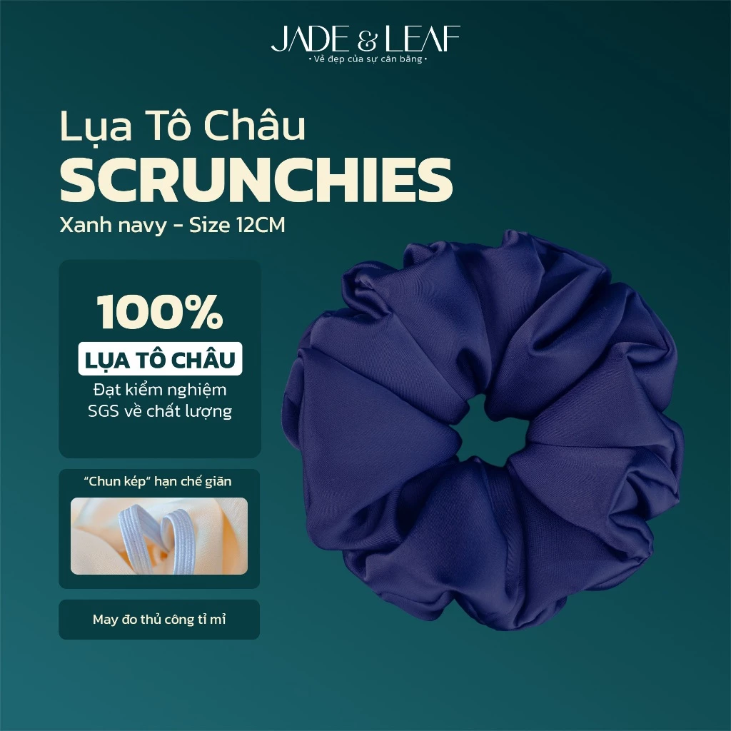 Scrunchies Lụa Thật Buộc Tóc Nữ To Phồng Jade&Leaf Dây Buộc Tóc Cao Cấp Giữ Nếp Tóc Tự Nhiên Êm Mượt