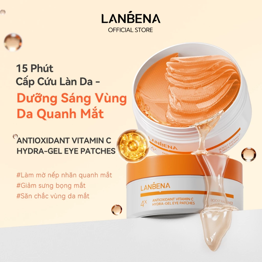 LANBENA Mặt nạ mắt VITAMIN C (60 miếng/hộp) -VC 4X Chống oxy hóa Làm sáng Vòng tròn tối Mặt nạ mắt mặt nạ dưỡng mắt