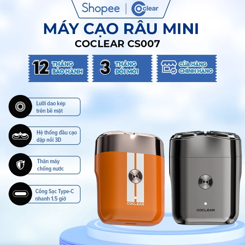 (NEW b) Máy cạo râu mini Coclear CS007 chống nước toàn thân, sạc nhanh Type-C 1.5h, khóa du lịch, BH 1 năm