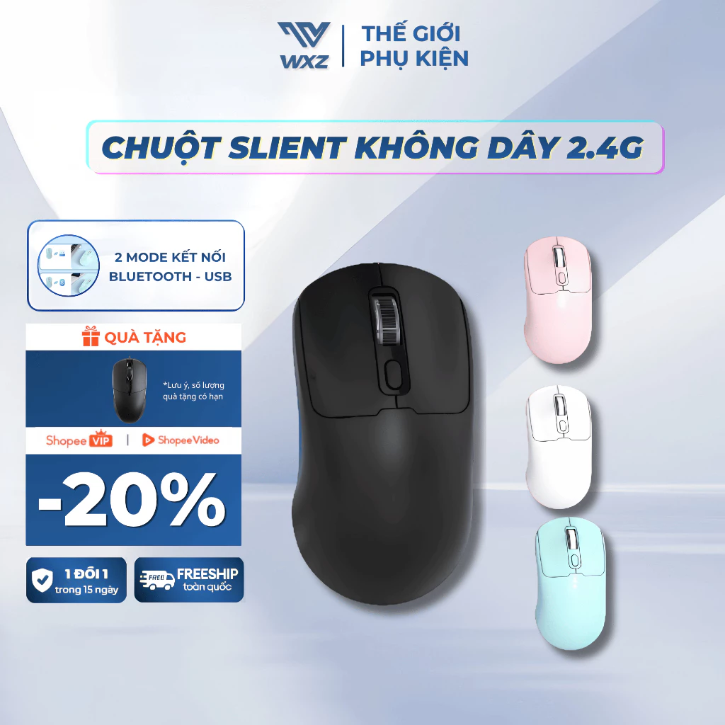Chuột Máy Tính Không Dây 2 Mode Kết Nối Bluetooth và Wireless 2.4G, Chuột Gaming Công Thái Học 3 Mức Điều Chỉnh