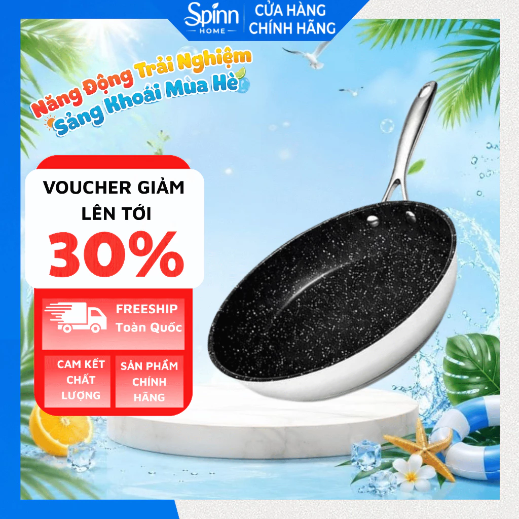 Chảo inox chống dính Đại Nam cao cấp đá hoa cương, chảo chiên xào đa năng dùng được cho các bếp