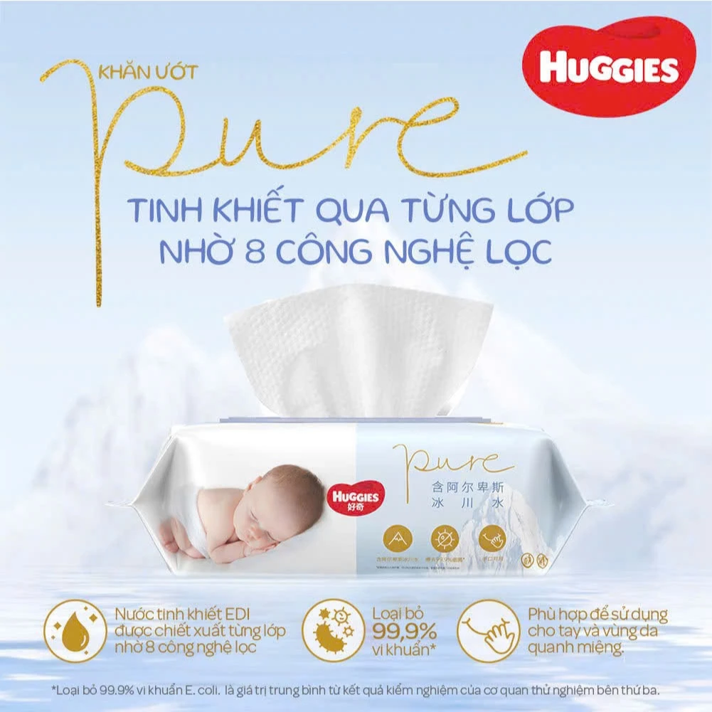Thùng 16 gói Khăn ướt Huggies Golden Wet gói 80 tờ/gói, tinh khiết