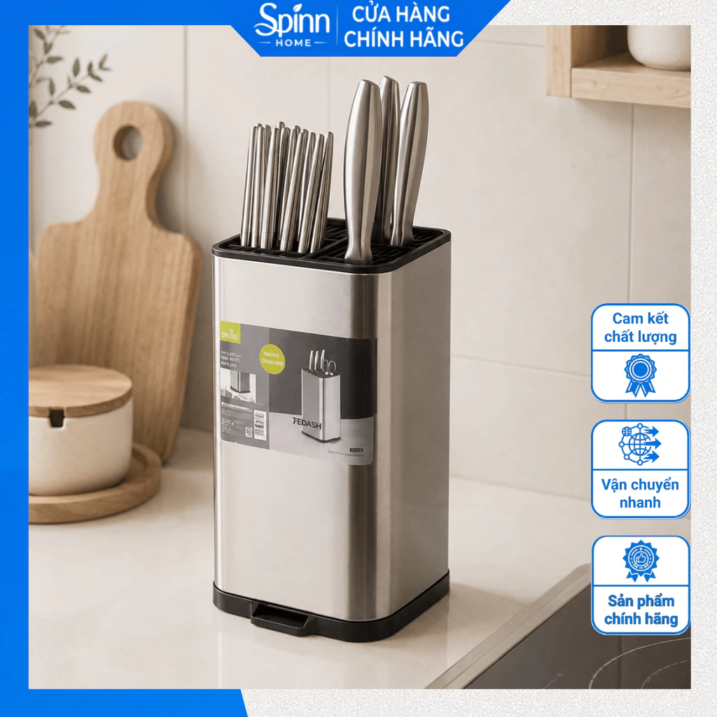 Ống đựng đũa cao cấp có khay hứng nước, hộp đựng đũa muỗng dao nĩa 2 ngăn thoát nước chính hãng