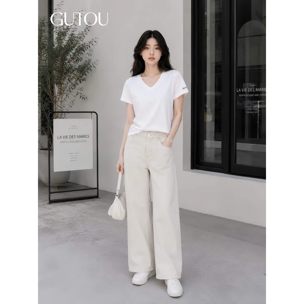 QCCC L1 Áo Thun Tay Ngắn Cổ V Tay Thêu Chữ Basic G275