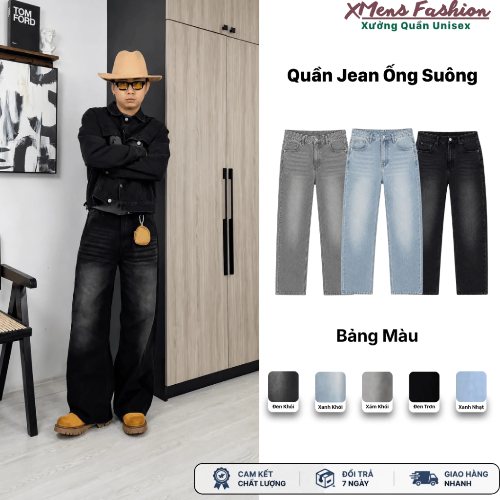 Quần Jean Ống Đứng LODES CLUB VN Form Hàn Quốc Chất Denim Cotton Mềm Mại Dành Cho Nam, Menswear Wash-The jeans