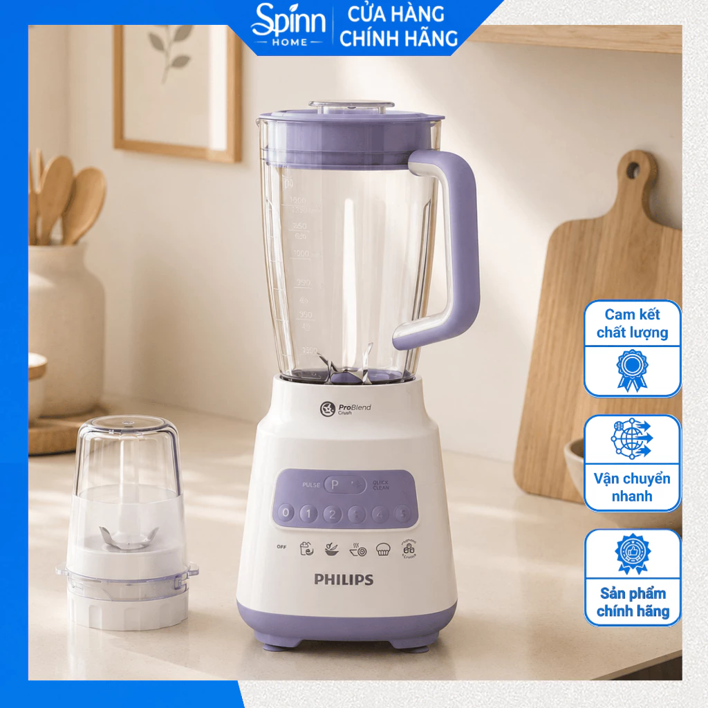 Máy xay sinh tố Philips 2 cối đa năng 1.5L công suất mạnh, cối xay sinh tố xay đá xay thịt xay hạt