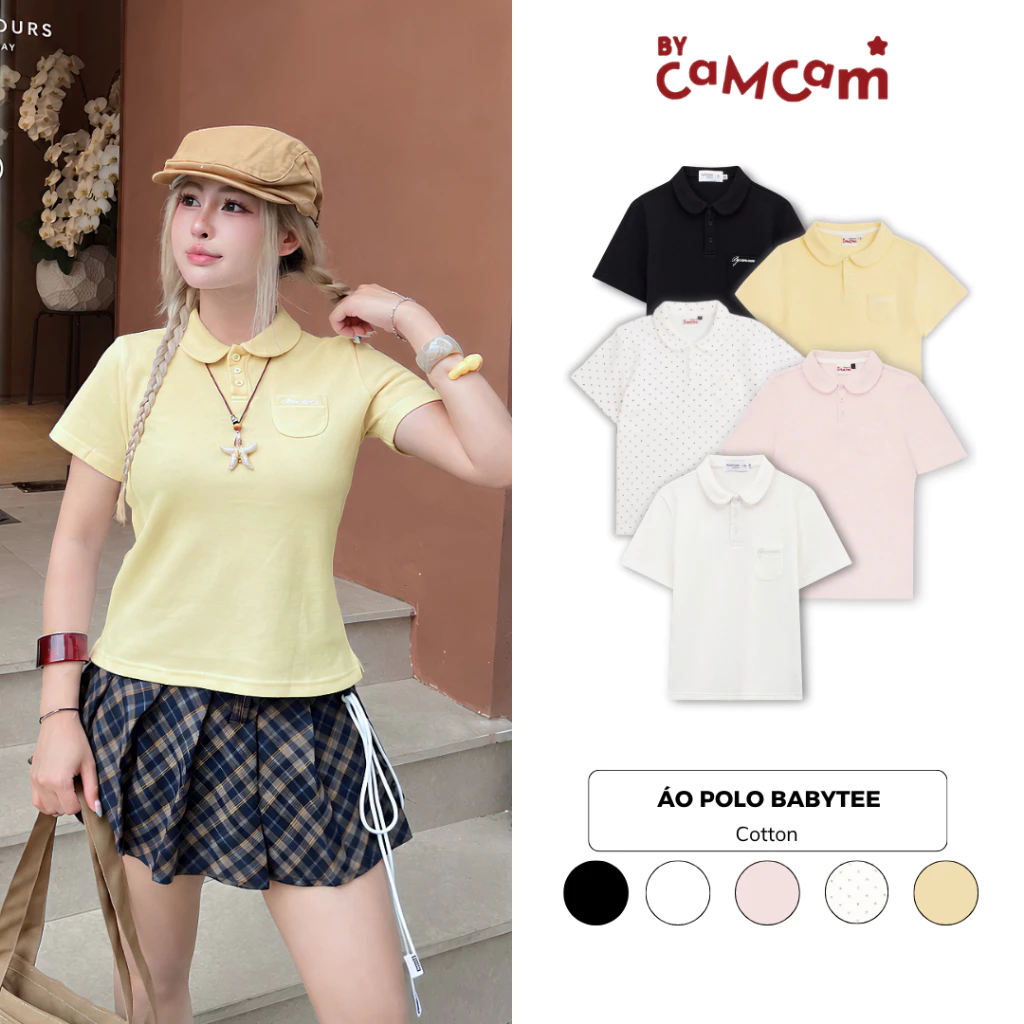[SVIP] Áo Polo Babytee 𝑩𝒚𝒄𝒂𝒎𝒄𝒂𝒎 Cho Nữ Vải Cá Sấu Cotton Logo Thêu Túi Ngực APN007
