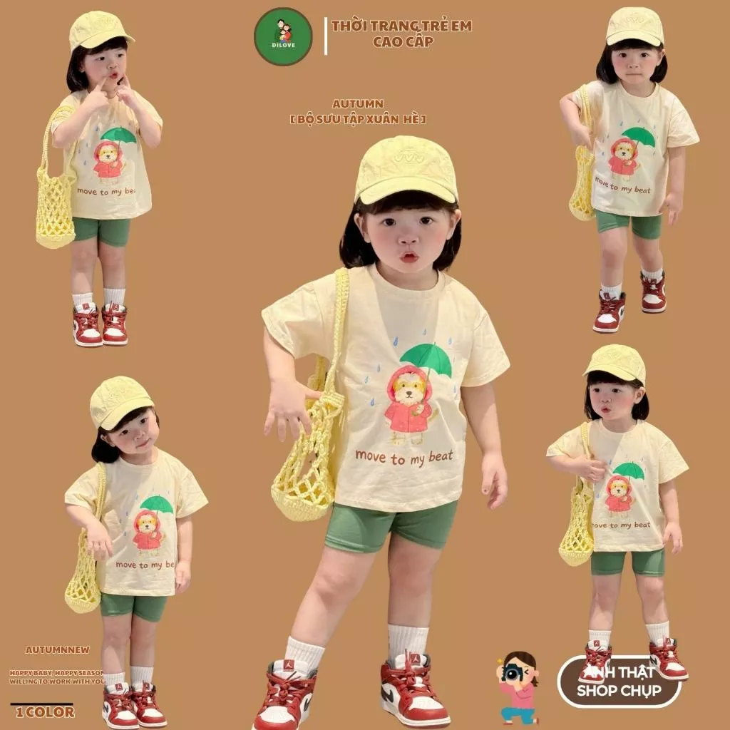 Dilove - Sét bộ CUTE dễ thương dành cho bé gái 8 - 29kg- Dáng legging áo thun ngắn tay, cotton co dãn thoáng mát - N10