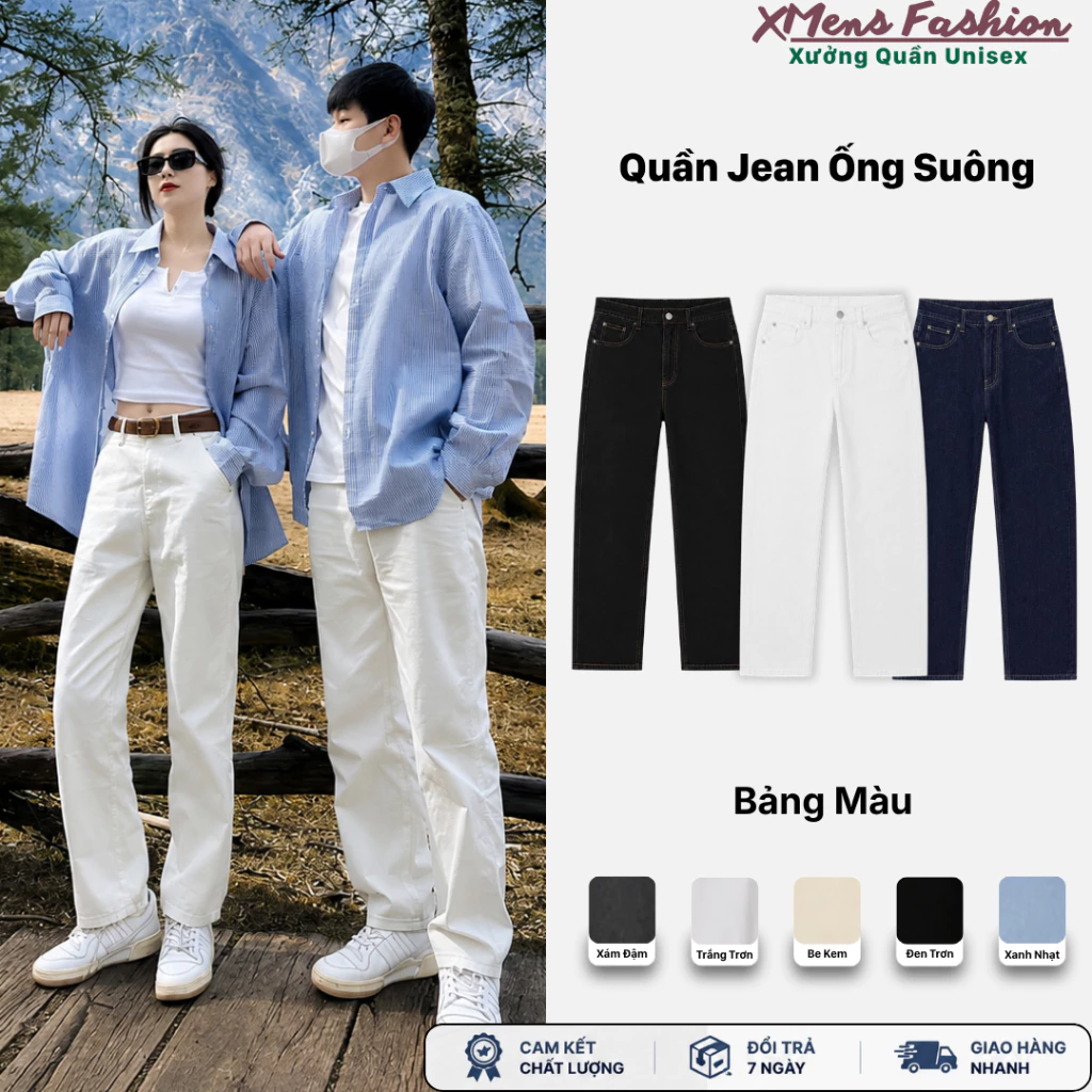 [FULL MÀU] QUẦN JEANS TRẮNG/ĐEN BAGGY TRƠN - FORM BAGGY SUÔNG ỐNG RỘNG BASIC NAM NỮ HALO KAKI  - Liloha_VN