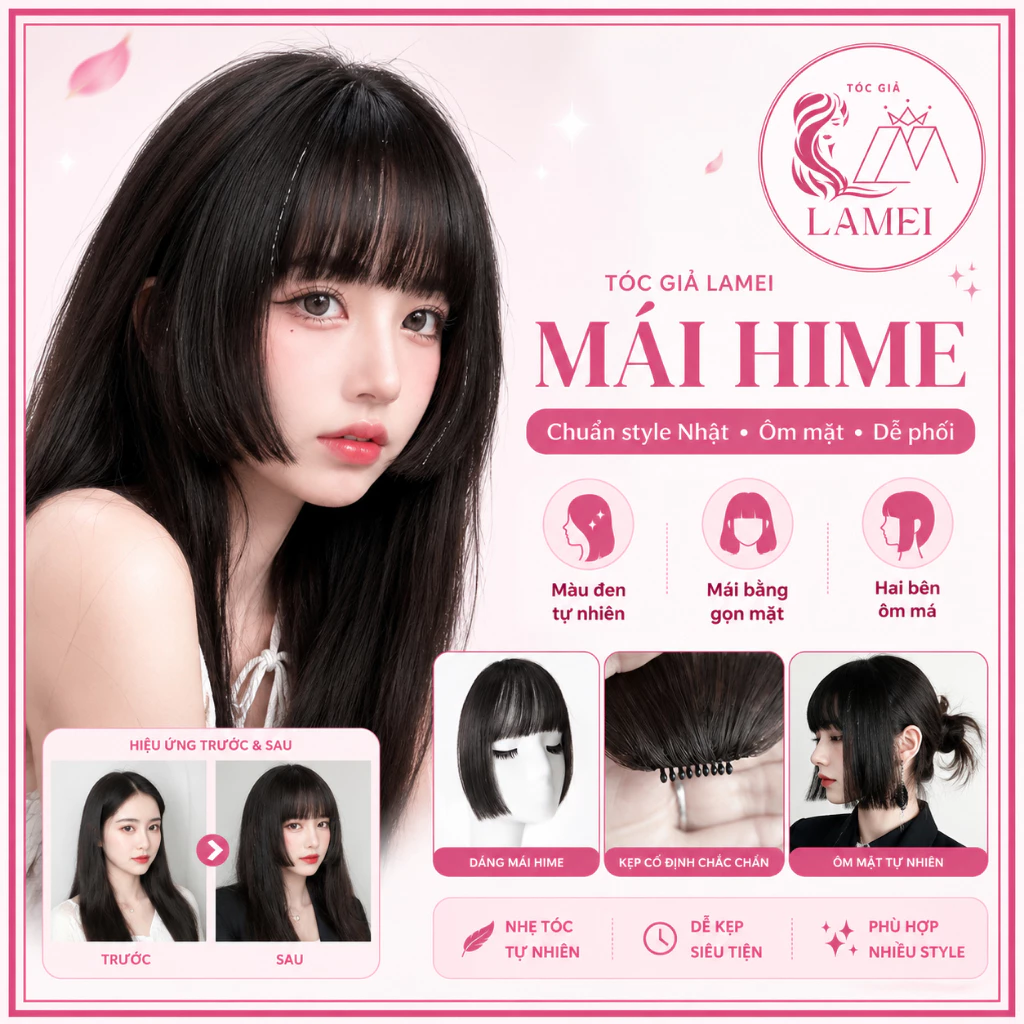 Tóc Giả Mái Bằng có Mai Dày, Mái Hime phong cách Nhật Bản Lamei