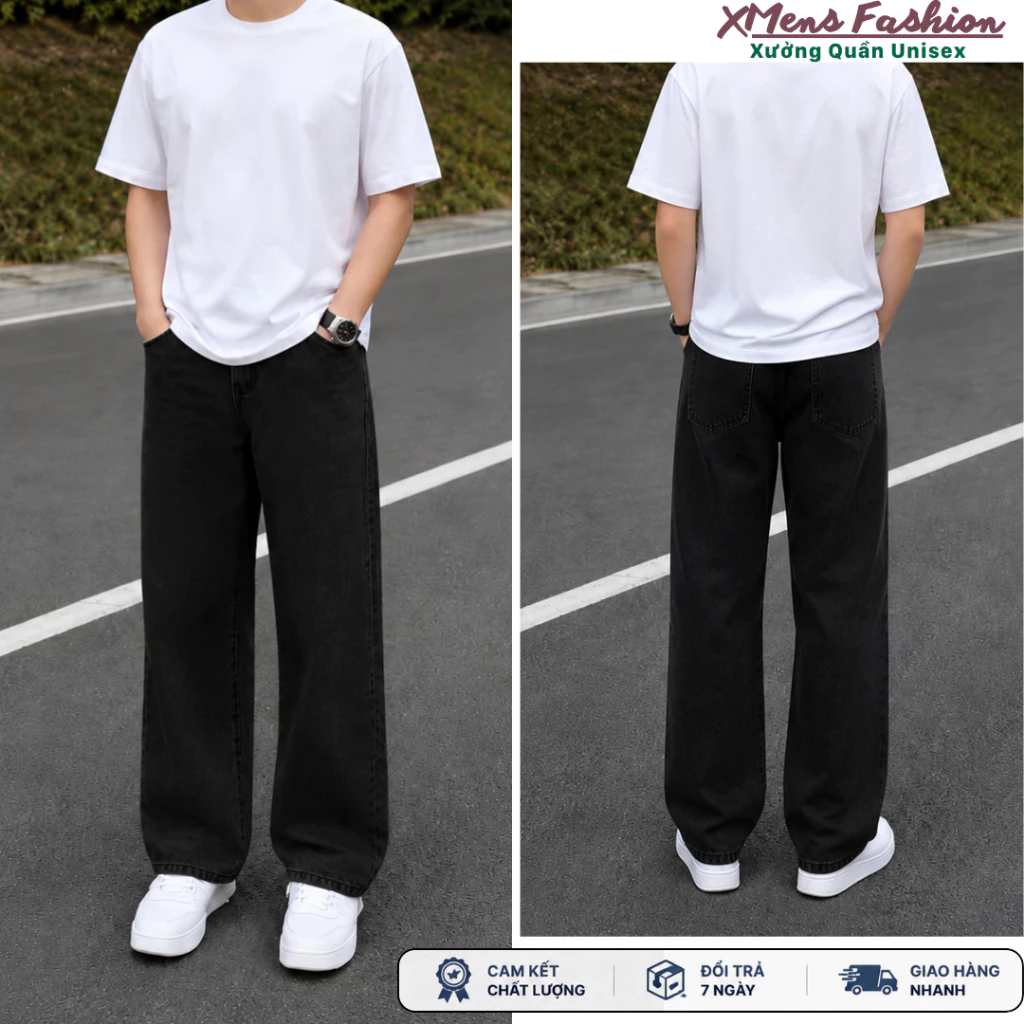 Quần jean nam nữ ống rộng bigsize Suncbvn quần jean cạp cao phong cách hàn quốc unisex - Liloha_VN