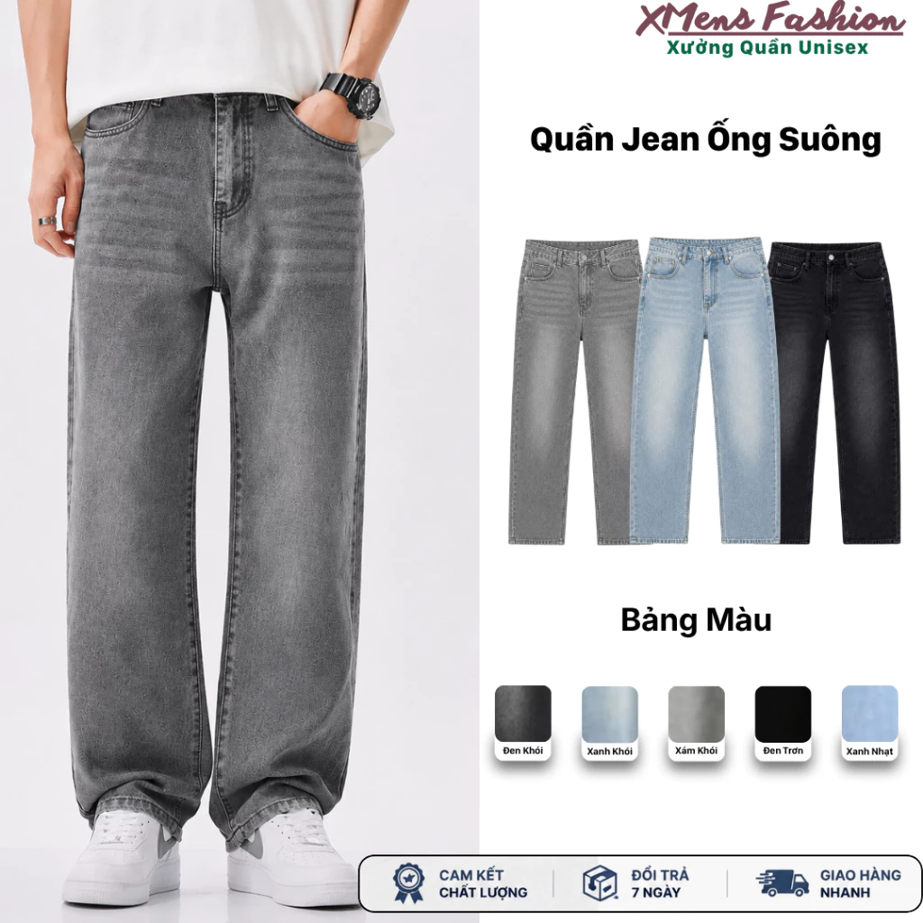 Quần Jean Nam Dáng Baggy Ống Suông Wash Smoke 2 Màu Chất Vải Dày Dặn Phong Cách Trẻ Trung- WhoseStu
