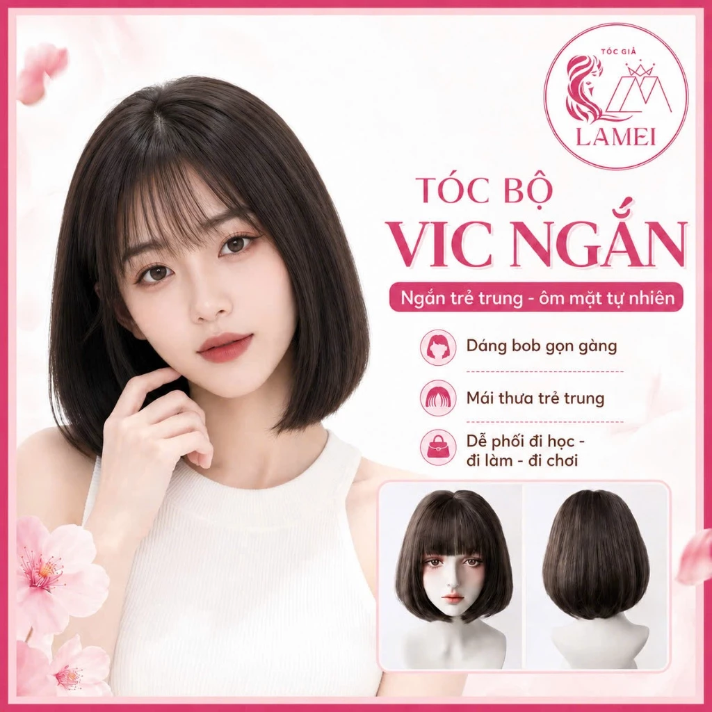 Tóc giả nguyên đầu vic cao cấp đủ màu phong cách Hàn Quốc