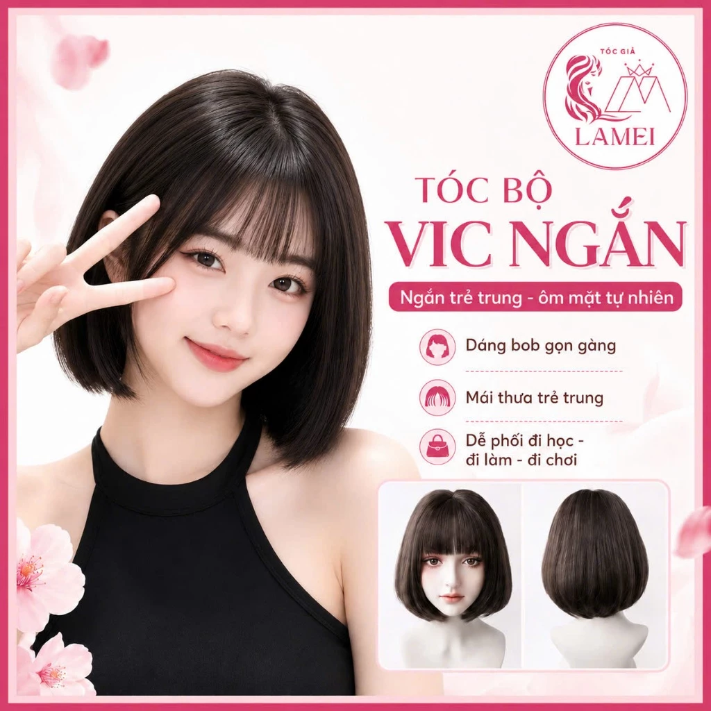 Tóc giả vic cụp ngắn mềm mại tự nhiên kèm ảnh thật
