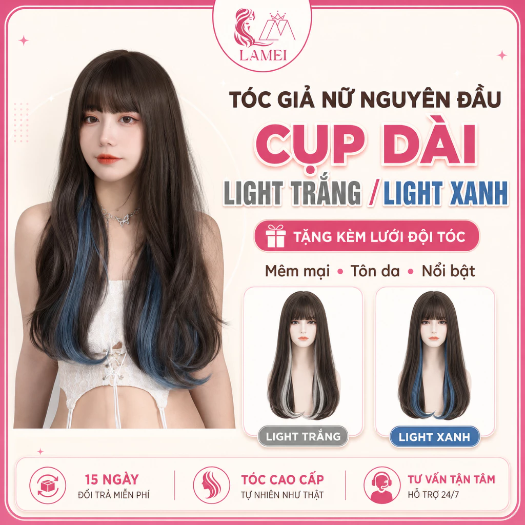 Tóc Giả Nữ Nguyên Đầu Dáng Cụp  8226 light xanh