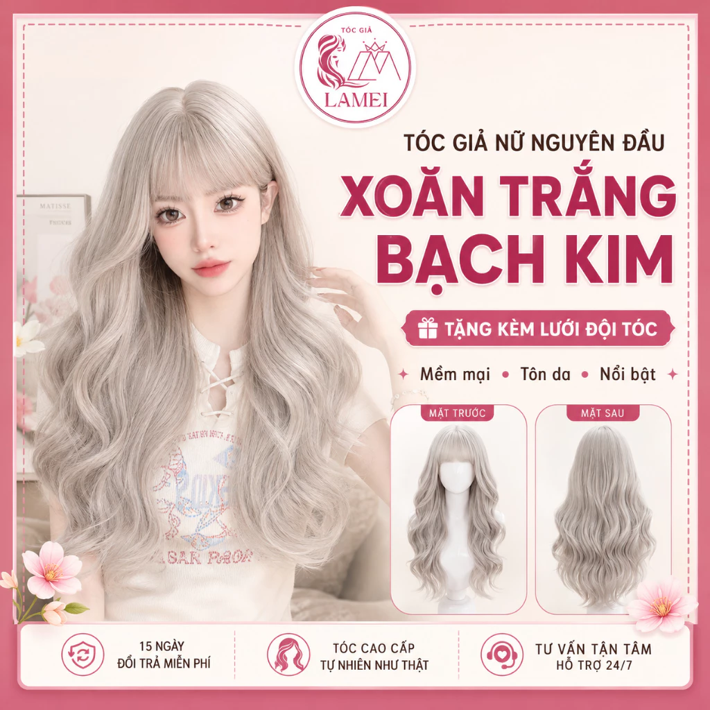Tóc giả nữ nguyên đầu xoăn khói hàng cao cấp tặng lưới đội tóc Lamei