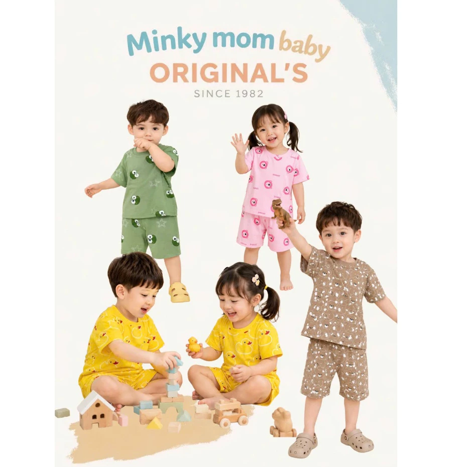 Bộ Ngắn Tay Minkymom Vải Cotton In Hình Dễ Thương Cho Bé Trai Bé Gái TN-IN229