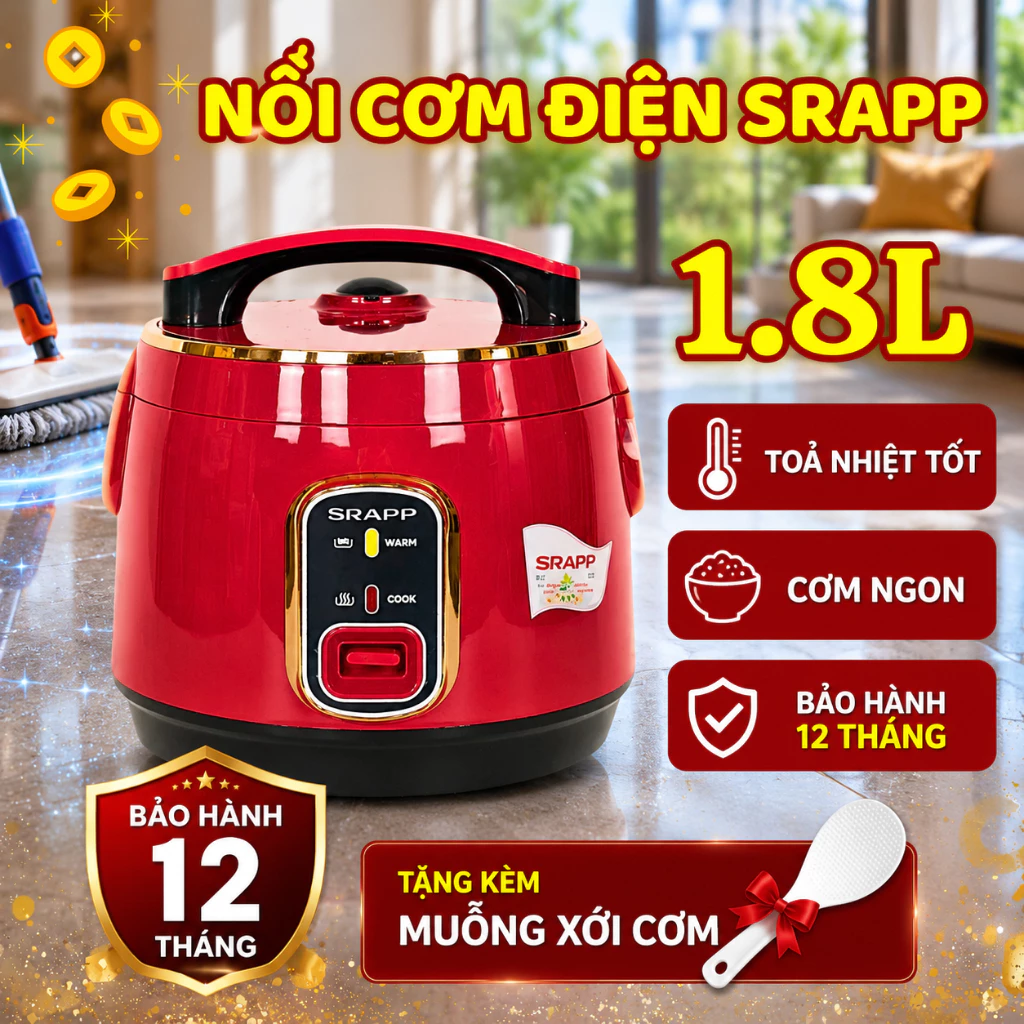 Nồi cơm điện SRAPP chính hãng, nồi to, dày dặn, nồi nấu cơm nhanh phù hợp cho sinh viên, gia đình