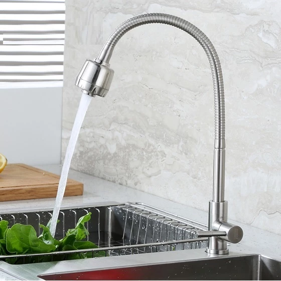 [Hàng chuẩn]Vòi Rửa Bát Cắm Chậu Ngổng Đơn Cần Mềm SUS304 Inox 304