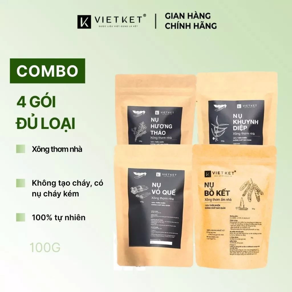 Combo 4 Gói Nhang Nụ Xông Nhà đủ loại Vietket 100gr - Xông Nhà Tẩy Uế, Làm Ấm Không Gian, Thư Giãn