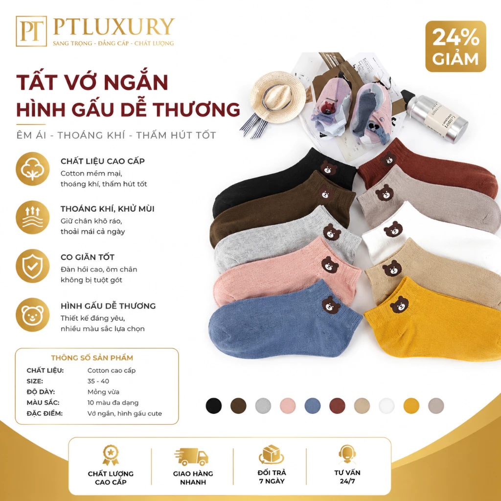 [ COMBO 10 ĐÔI ] Tất cổ ngắn nữ cực xinh xắn - PTLUXURY