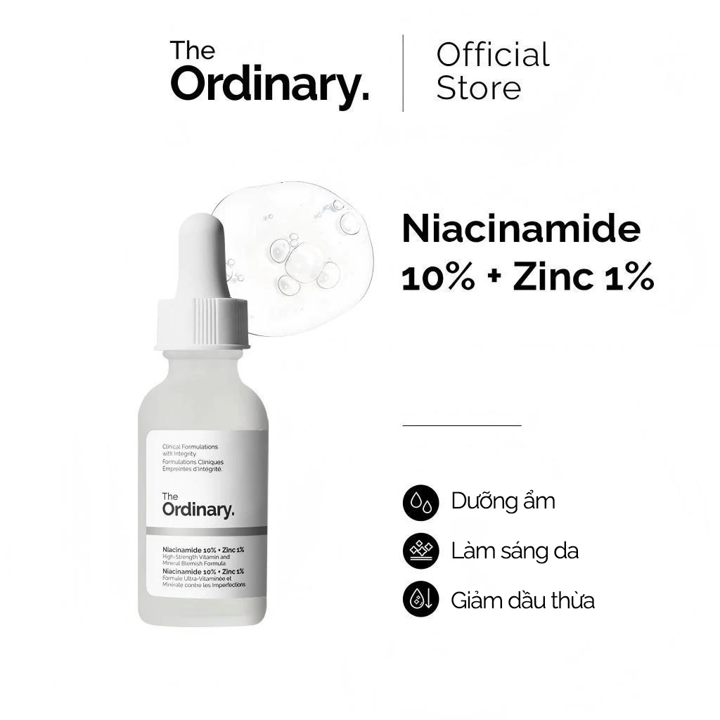 The Ordinary Niacinamide 10% + Zinc 1% Serum 30ml - Kiểm soát dầu, làm sáng da