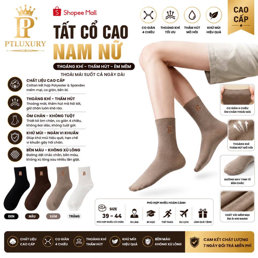 Combo 10 đôi tất nữ cổ cao vải cotton thêu hình chú gấu phong cách - PLSHARK