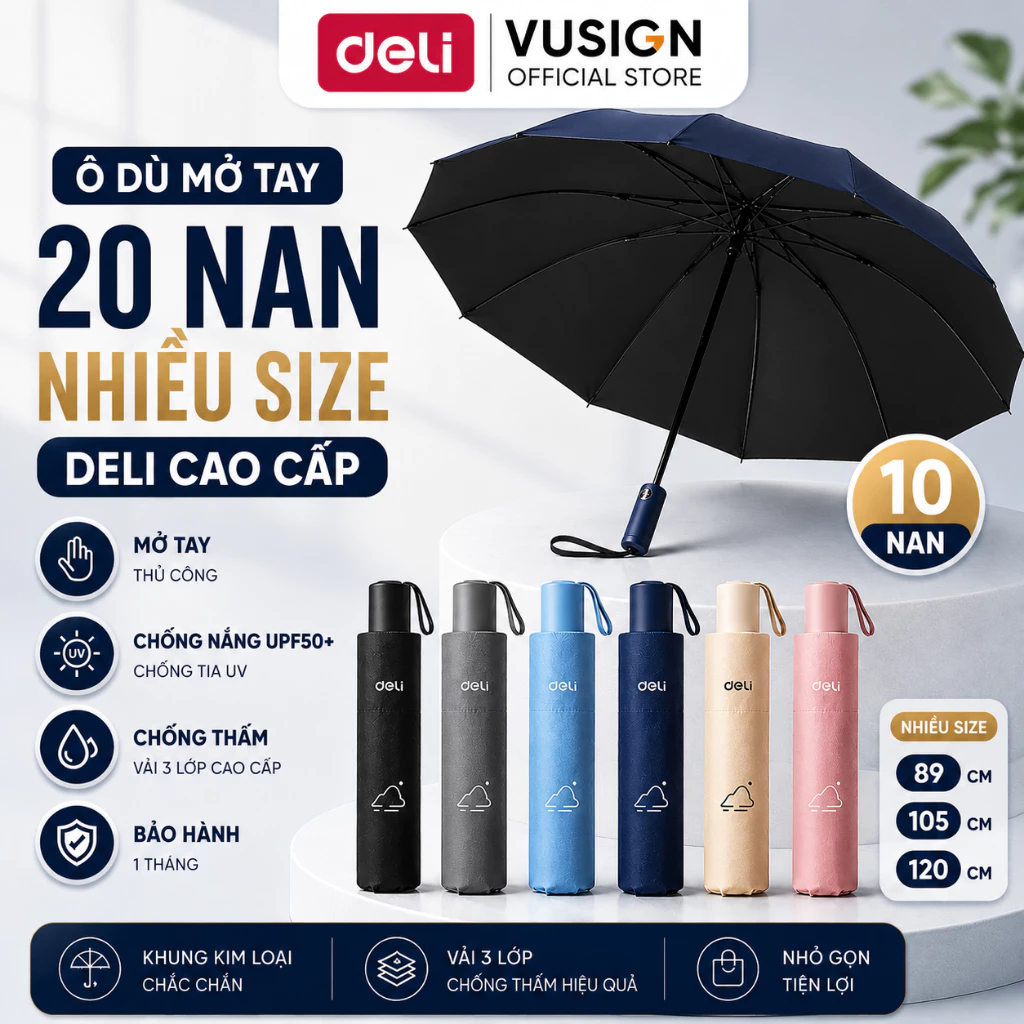 Ô Dù Che Nắng Mưa DELI Mở Tay Thủ Công Nhiều Phiên Bản Size Màu Sắc Bản To Nhỏ Mini Đẹp