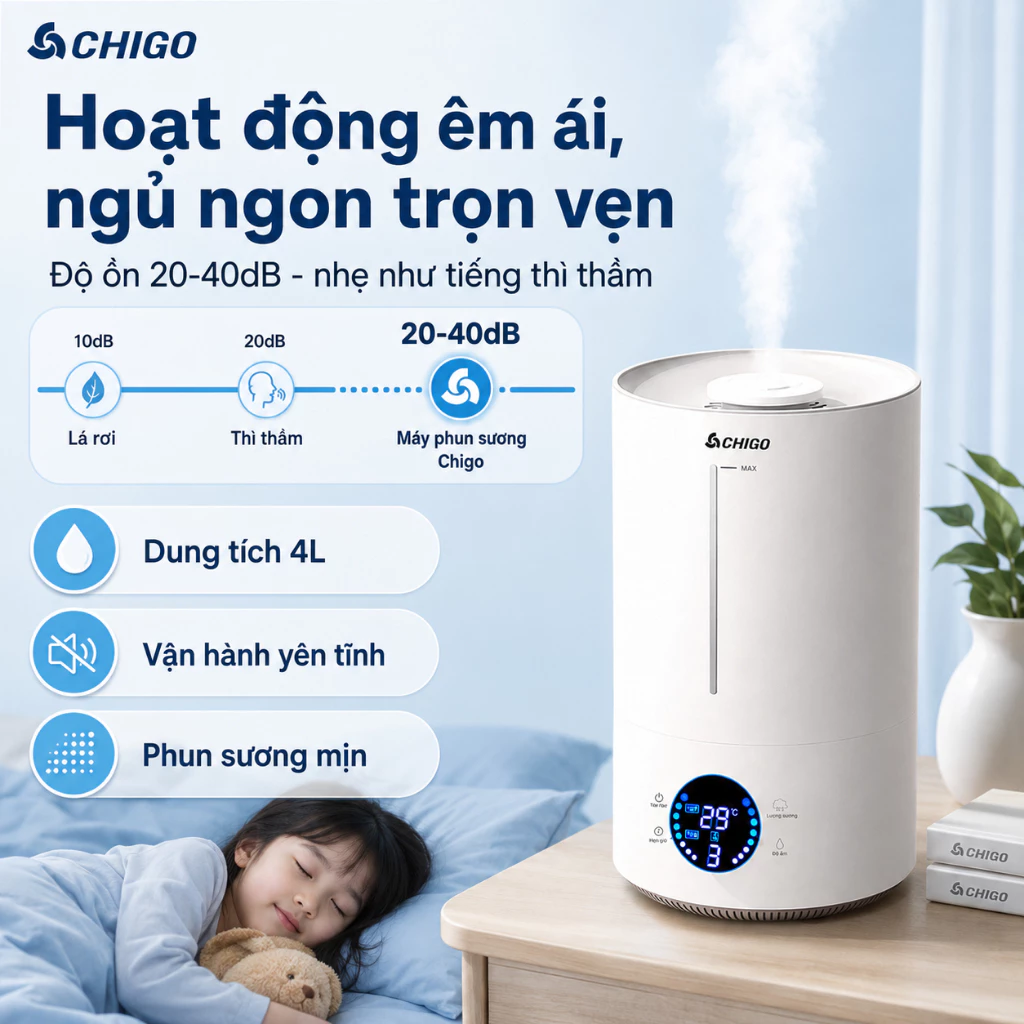 Máy Phun Sương Tạo Ẩm QCOOKO Ion Ag+ Diệt Khuẩn Tự Ngắt Khi Hết Nước Bảo Hành 18 Tháng