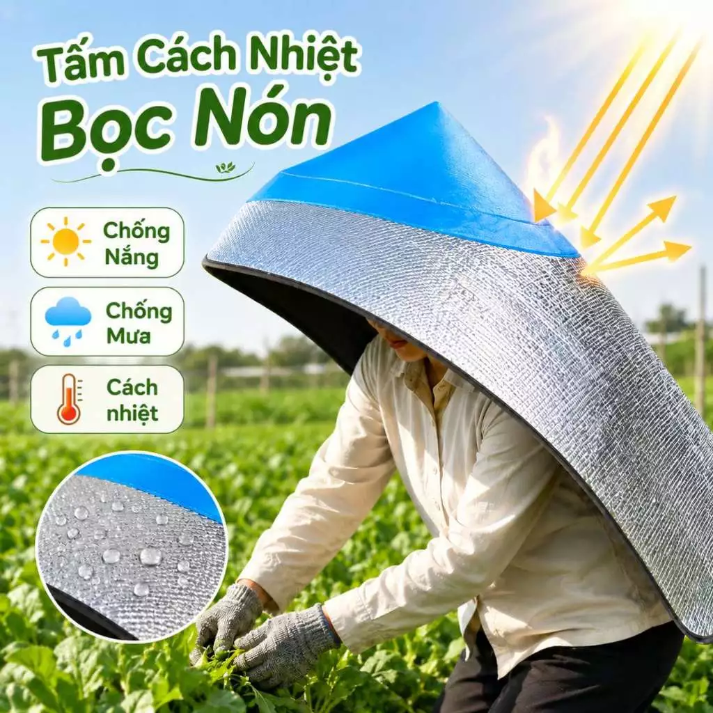 Tấm Cách Nhiệt Bọc Nón Chống Nắng, Mưa Xốp 3 Lớp Che Kín Lưng Đi Câu Cá Làm Vườn Xây Dựng Làm Ruộng