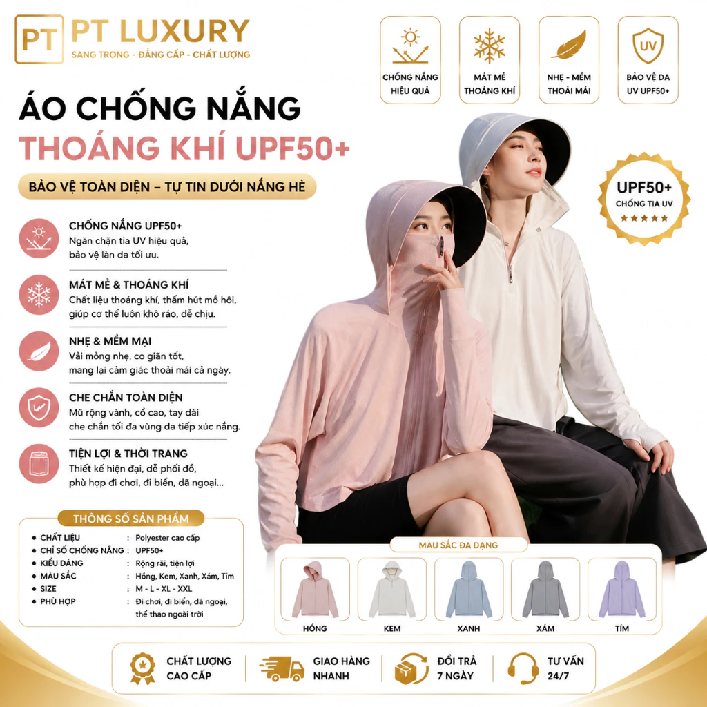 Áo Chống Nắng Nữ PTLUXURY Dáng Ngắn Cánh Dơi Chất Vải Thun Lạnh Mềm Mát Siêu Thấm Hút Mồ Hôi