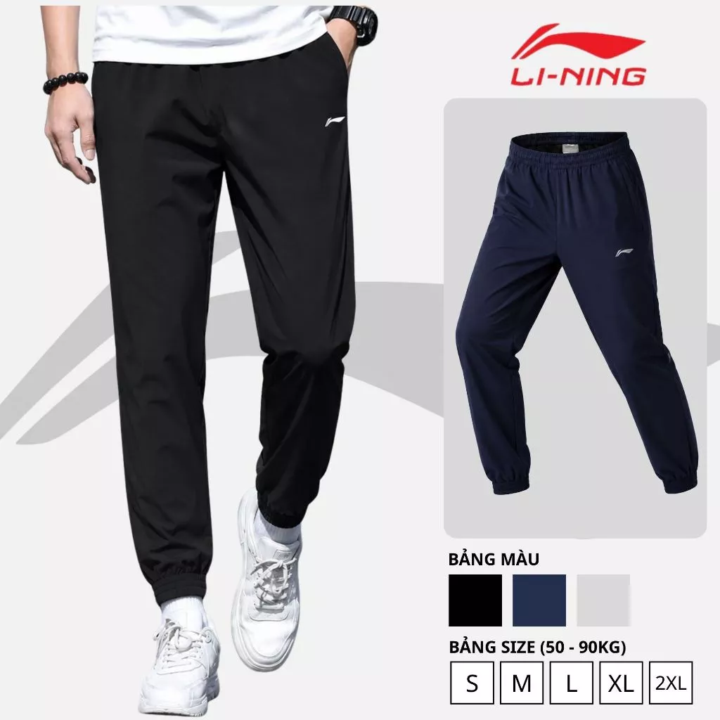 Quần dài nam Li-Ning cao cấp, Quần jogger nam vải thể thao gió hạt dày dặn, co giãn BIGSIZE 50-90KG