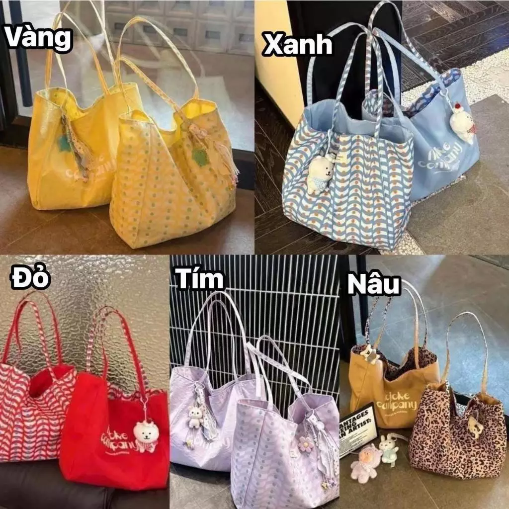 Túi tote nữ 2 mặt cỡ lớn chất vải dày dặn phong cách Hàn Quốc siêu xinh (Ko kèm charm)